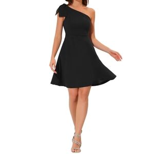 NWT Allegra K Women's Bow One Shoulder Strapless Midi Black One-Shoulder Dress S